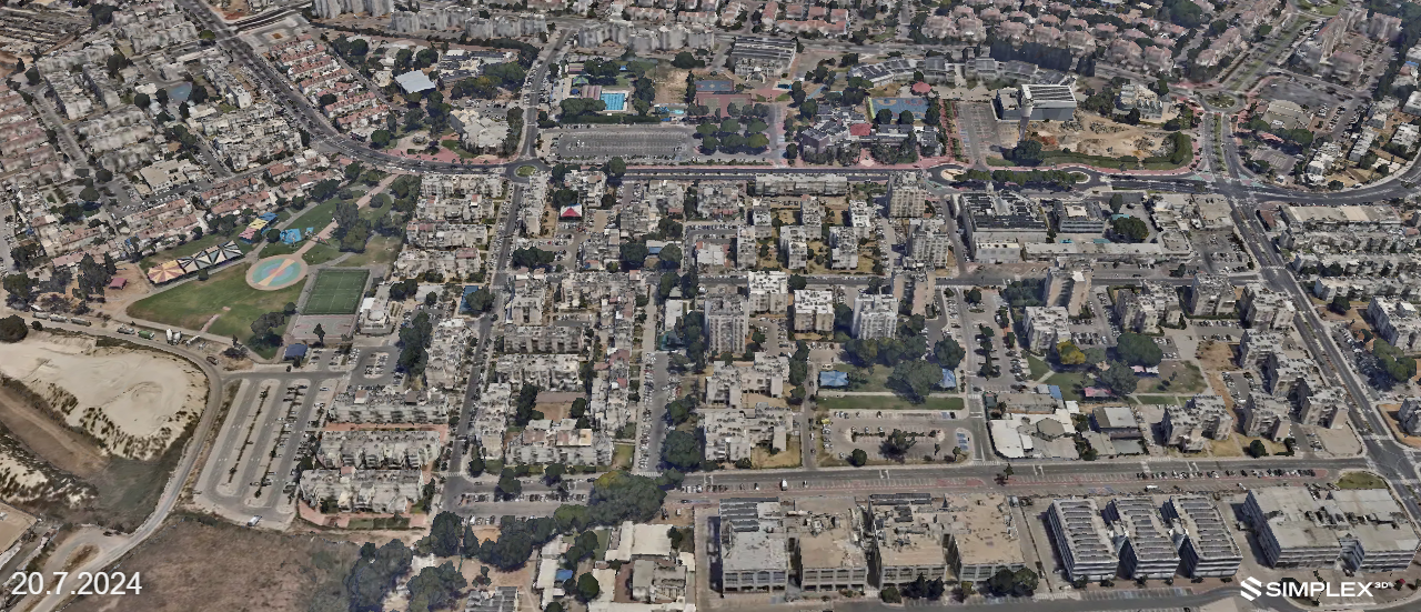 בניינים כבישים רחובות וגינות ממבט מעוף הציפור באזור השכונות הדרומיות בעיר אור יהודה